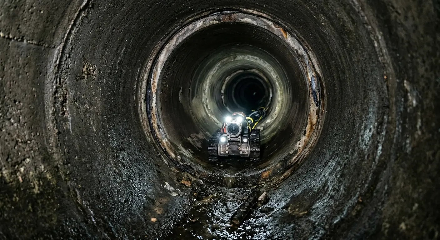 Robotic sewer camera inspecting pipe interior for Sewer Line Cleaning in Oak Point